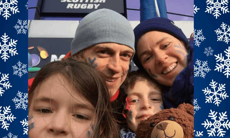 Ruth, her husband, her son and her daughter in a selfie outside Murrayfield stadium