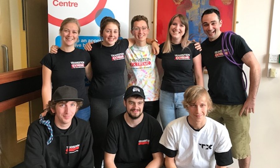 Team members from Transition Extreme pose for a photo at Aberdeen Donor Centre. 