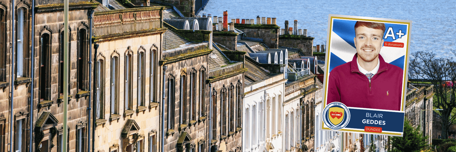 Background image of Dundee inset with portrait of Blair