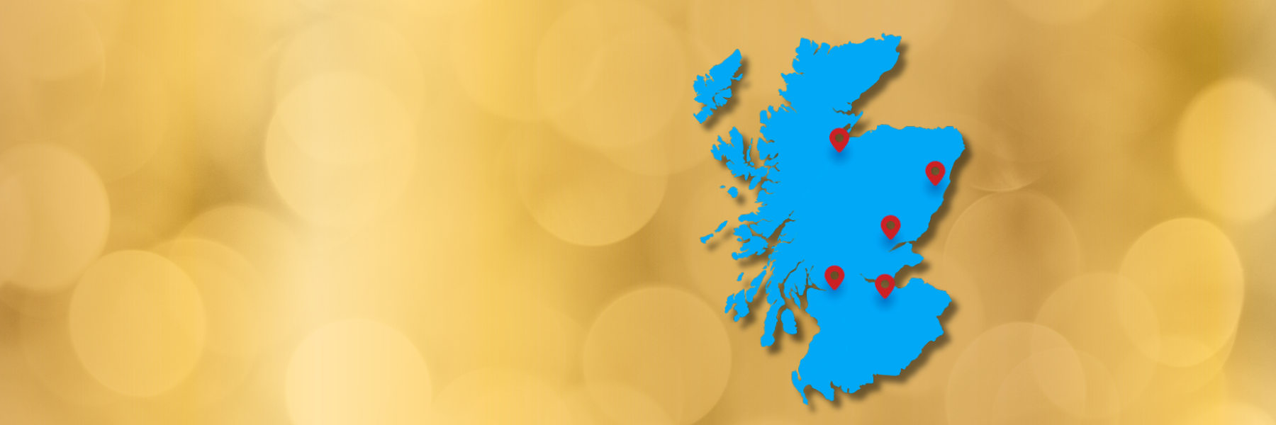 Map of scotland with city donor centres marked in Aberdeen, Glasgow, Edinburgh Dundee and Inverness