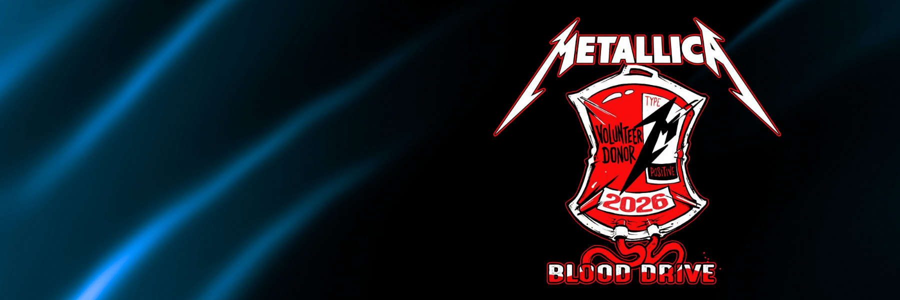 Metallica logo and blood drive imagery