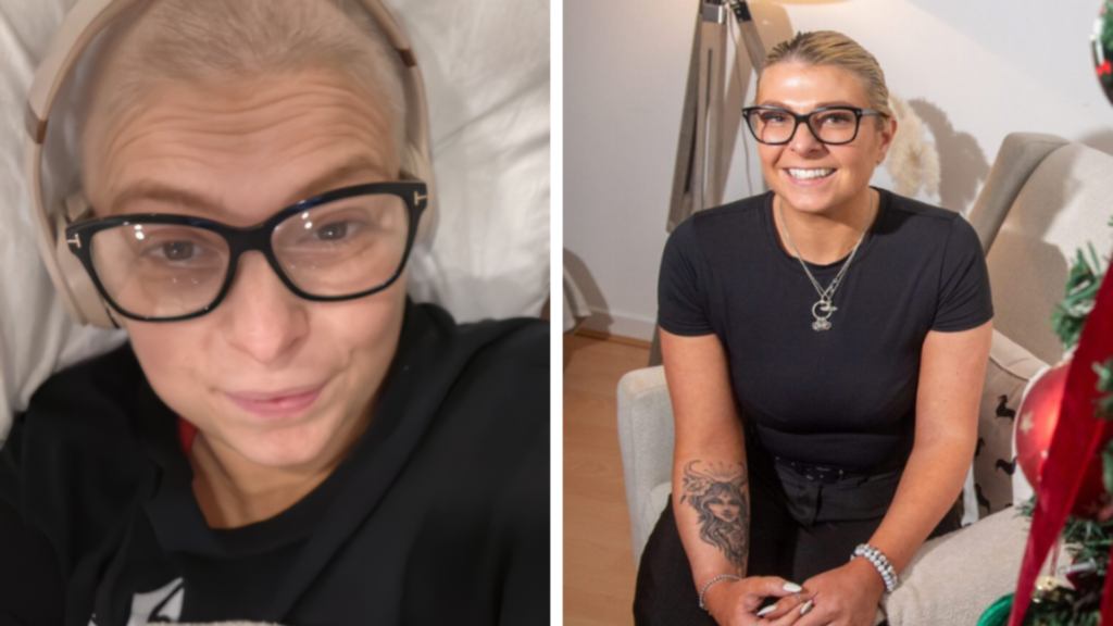 Two pictres of kelly side by side - the first when she was very ill and going through chemo; and today when sheis happy and healthy